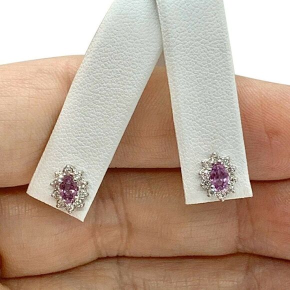 Diamond Sapphire Earrings 18k Gold Stud .90 CTW Certified $2,490 921516 - Picture 2 of 8